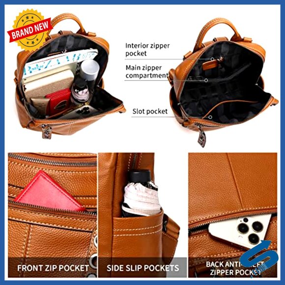 Genuine Leather Backpack Purse Convertible Shoulder Bag Medium Size main image 5